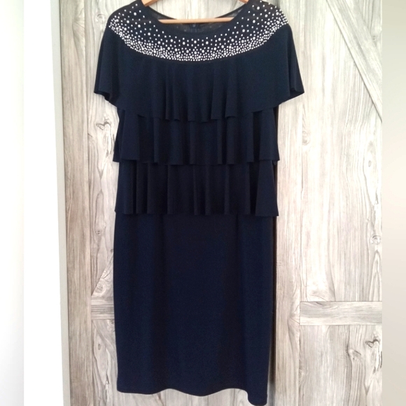 Joseph Ribkoff Navy Ruffle Dress 14 - Picture 4 of 10